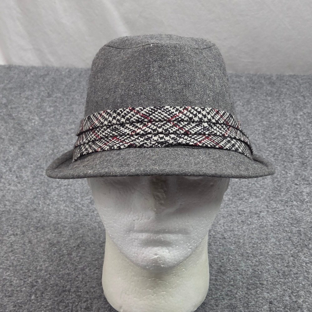 Fedora Hat Unisex 58cm Gray Cotton Plaid Band Trilby Classic Style Timeless